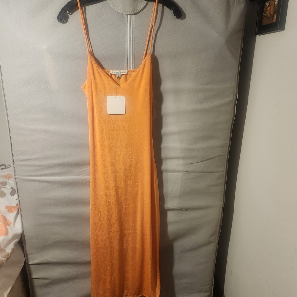 Sundry Orange Slip Maxi Dress with Double Spaghetti Straps